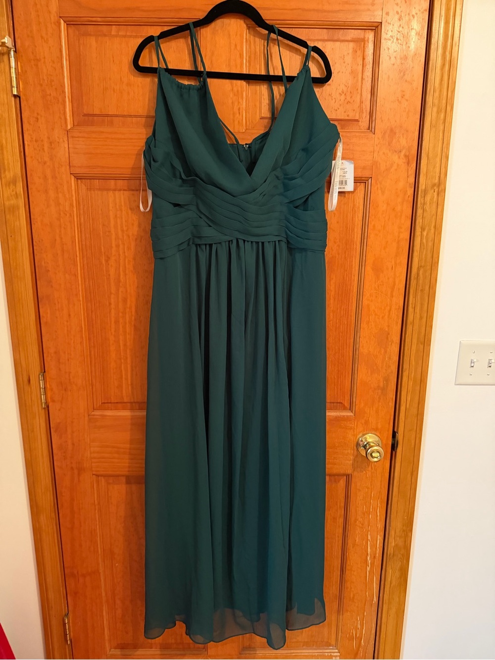 David's Bridal Teal Chiffon V-Neck Spaghetti Strap Maxi Dress